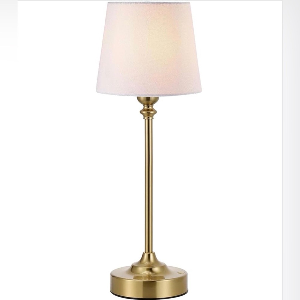 Modern Cordless Brass Table Lamp w/ White Shade + LED Bulb, 4000mAH Battery Size